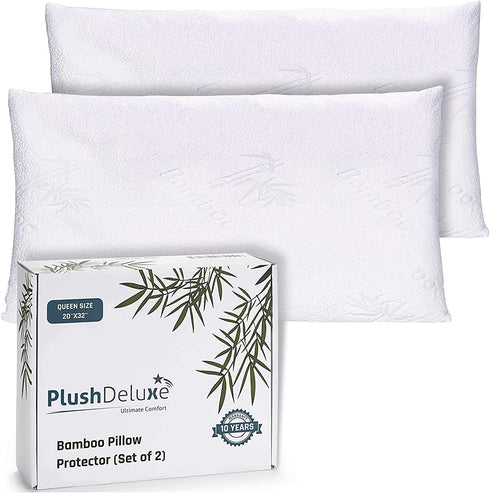 Premium Bamboo King Pillow Protector Covers - Waterproof, Allergy, Dust, Bed Bug, and Mite Proof Zippered Protectors - Pillowcase Zipper Cover Allergen Case Pack for Sleep Pillows - Set of 2