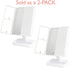 (2-Pack) Lighted Makeup Mirrors - 3-Color Dimmable Lighting Vanity w/ 32 LEDs, Tri-Fold Design - 1X 2X 3X Magnification, Smart Touchscreen Control, USB Power, Portable Folding Personal Cosmetic Mirror