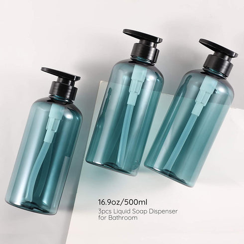 Shower Bottles Refillable with Labels, Segbeauty 3pcs 16.9oz Liquid Soap Dispenser for Bathroom, 500ml Pump Bottles for Body Soap Shampoo Conditioner Shower Gel Lotion Hotel, Plastic Press Dispenser