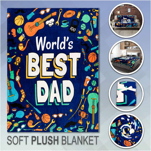 Infinity Republic - World's Best Dad Super Plush Blanket - Perfect for Father's Day, Birthday Gifts, Decor, etc!