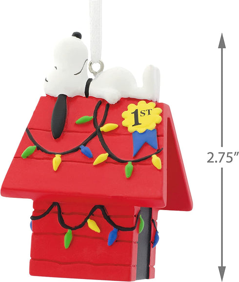 Hallmark Peanuts Snoopy on Decorated Dog House Christmas Ornament