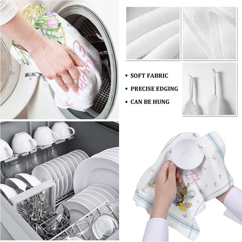 Easter Day Kitchen Towels Bunny Eggs Butterfly Flowers Dish Cloth Fingertip Bath Towels Cloth Blue Stripes Hand Drying Soft Cotton Tea Towel Set, 18x28in 2PCS