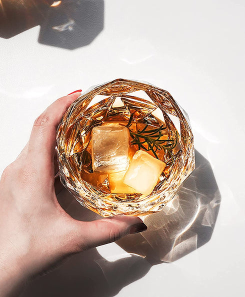 Yesland 6 Pack Crystal Whiskey Glasses - 10 Oz Old-Fashioned Lowball Scotch Glasses - Lead-Free Diamond Rocks Whiskey Glasses for Scotch and Whisky Lovers, Men, Husband or Dad