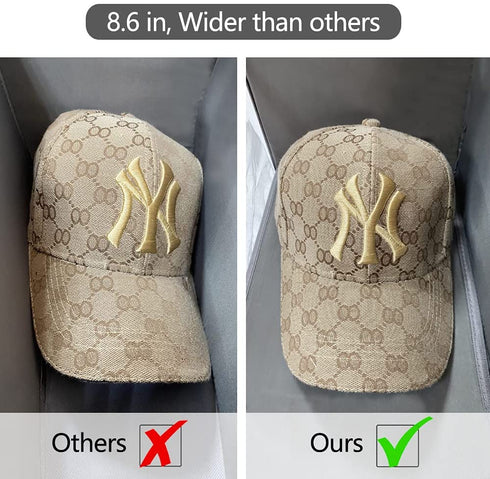 2 Pack Hat Organizer for Closet, 8.6" Width Widened Design, Large Hat Box, Baseball Cap Storage Bag with Carrying Handles & Lid, Solid Structure with Plastic Boards (Dark Gray)