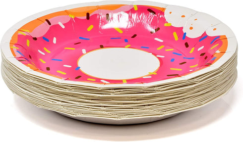 Donuts Party Supplies Tableware Set 24 9" Dinner Plates 24 7" Dessert Plate 24 9 Oz. Cups 50 Lunch Napkins for Doughnut Sprinkle Hanukkah Baby Shower Birthday Theme Disposable Paper Goods Decorations