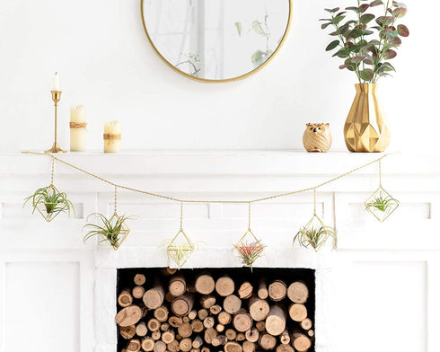 Dahey 6 Pcs Hanging Air Plant Holder Mini Metal Airplant Rack Hanger Modern Himmeli Geometric Planter Tillandsia Air Fern Display Stand with Chains for Home Office Wall Decor Wedding Ornament,Gold