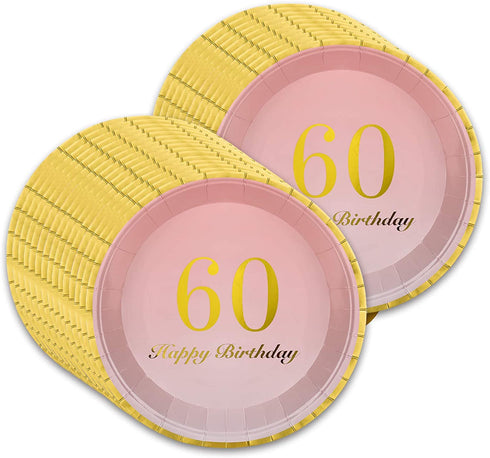 60th Birthday Decorations for women Party Supplies Napkins,Cups,Plates,Straws - 24 Sets