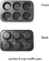 MONFISH Muffin Pan 6 Jumbo Cup Carbon Steel Black Stone non Stick Coating Muffin cupcake Tin 3.5inch cup 13.385x8.66x1.77 inch