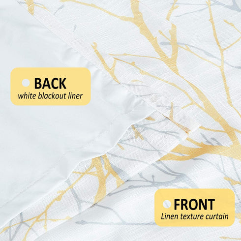 FMFUNCTEX Yellow White Blackout Curtain Panel for Bedroom Modern Tree Branch Print Curtain for Living Room Extra Long 108" Hotel Window Drapes 1pc Grommet Top