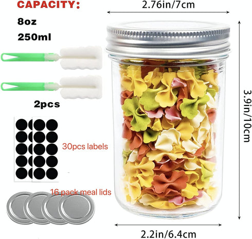 Mason Jars 8oz, 12 Pack 8 Oz Mason Jars with Lid Small Regular Mouth Canning Jars with Airtight Lids for Food Storage, Canning, Overnight Oats, Jam, Jelly, Decorating Jar