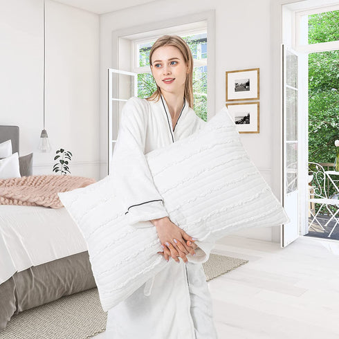 BOSOWOS Queen Size Pillow Case Set of 2, Ultra Soft Breathable 20 x 30 Inches Pillow Shams Envelope Closure, Microfiber Boho Farmhouse Pillowcases for Easy Care, White