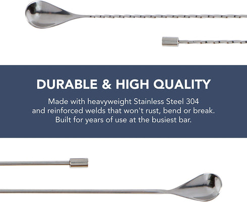 Heavyweight Bar Spoons - Set of two. (One Spiral & one Smooth Handle) Professional Quality Barspoons