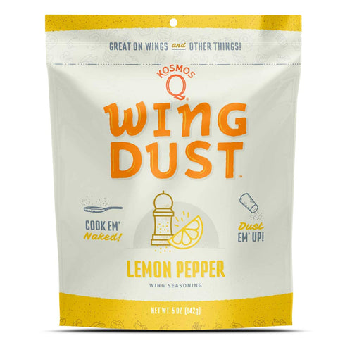 Kosmos Q Lemon Wing Dust - 5 Oz Bag for Wings, Popcorn & More - Dry BBQ Wings Rub with Zesty Lemon Tang and Spicy Cracked Black Pepper (Lemon Pepper)