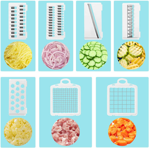 7 in 1 Vegetable Chopper, Easy to use Mandoline Slice Potato Onion Chopper Vegetable Chopper Dicer Slicer Cutter, Chopper for Kitchen with Hand Guard & Container Drain Basket