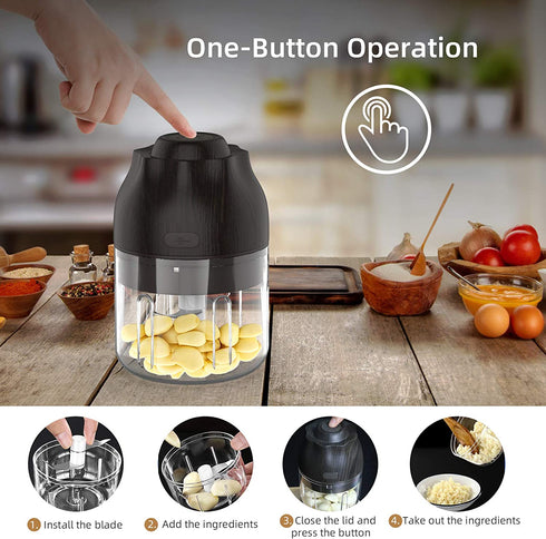 Electric Mini Garlic Chopper,Portable Wireless Onion Masher With Type-C Rechargeable,250ML Food Chopper Mincer With 3 Blades For Garlic/Fruits/Vegetables/Onions/Nuts/Pepper/Ginger/Salad (Black)