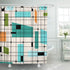ArtSocket Shower Curtain Teal Mid Retro Grid and Starbursts Orange Century Modern Home Bathroom Decor Polyester Fabric Waterproof 72 x 72 Inches Set with Hooks