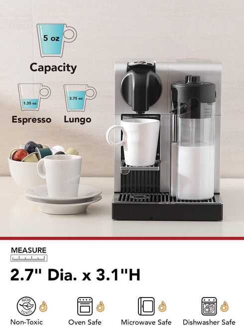 LE TAUCI 5 Ounce Espresso Cups, Designed for Nespresso Lungo, Cappuccino, Tea, Ceramic Stackable Coffee Cup Perfect for Espresso Machine and Coffee Maker, Set of 4, White
