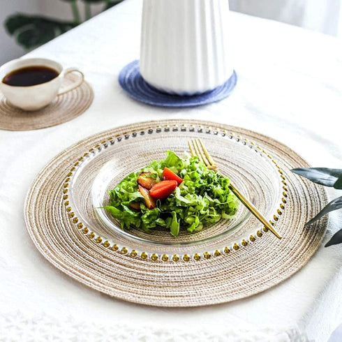 12 PCS Round Placemats and Coasters Set(15"×15"&4.33"×4.33") 6 Place Mats and 6 Coaster Round Braided Placemats Round Table Mats for Dining Tables Table Mats(Beige)