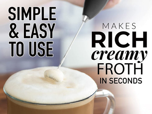 Zulay Original Milk Frother Handheld Foam Maker for Lattes - Whisk Drink Mixer for Coffee, Mini Foamer for Cappuccino, Frappe, Matcha, Hot Chocolate by Milk Boss (Black)
