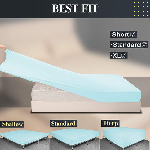 N&Y HOME Soft Stretch Queen Fitted Sheet Only - Jersey Knit & Cozy T-Shirt Like, 4-Way Stretchy Snug Fit & Wrinkle Free, No More Slipping Mattress Sheets - Baby Blue, Queen