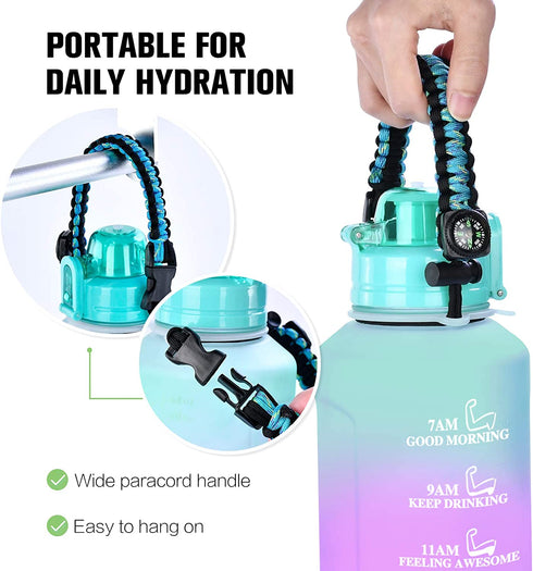 64 OZ Water Bottle Large Half Gallon Water Bottle with Straw, Motivational Water Bottles with Time Marker, Leakproof Tritan Bpa Free Water Jug with Paracord Handle for Fitness,Gym and Outdoor Sports