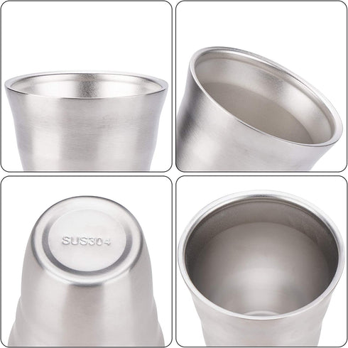 Metal Cups 8 oz Set of 4, Beasea Stainless Steel Cup 8 oz, Double Wall Stackable Small Metal Glasses for Drinking Stainless Cups Insulated Metal Drinking Cups Tumbler for Kids and Adults