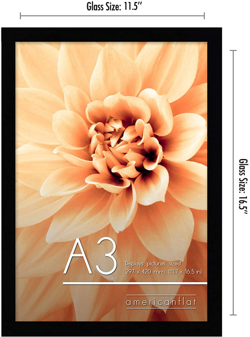 Americanflat A3 Picture Frame in Black - Composite Wood with Shatter Resistant Glass - Horizontal and Vertical Formats for Wall - 11.7 x 16.5 in