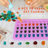 Gummy Molds Bear Candy Silicone 32PCS SET, 18 Shapes for 327 Candies, With 4 Droppers, Clean Brush, Storage Box, 20 Bags, Including Love Dinosaur Mini Donut Fruit Animals Shaped Nostick Jello Fun Mold