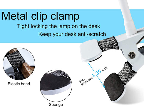 LED Desk Lamp Reading Light, JUANWE Clip on Light, Dimmable Clamp Light with USB Charging Port, 3 Modes & 14 Brightness Levels 5W LED Metal Clip Light, White