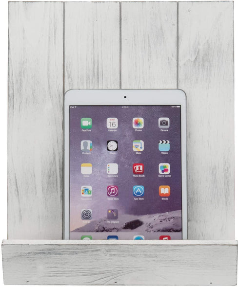 MyGift Vintage White Wood Cookbook Stand - Recipe Binder Reading Book Display and iPad Tablet Easel with Front Panel Page Holder and Kickstand