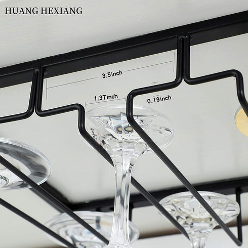 Wine Glass Rack - Under Cabinet Stemware Wine Glass Holder Glasses Storage Hanger, 3 Rows Black 2pack