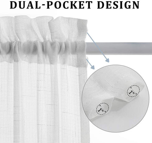 MIULEE Set of 2 72 Inches Length Door Curtains with Linen Texture for Sidelight Semi-Sheer Window Voile Panels 2 Panels Width in 25 Inches White