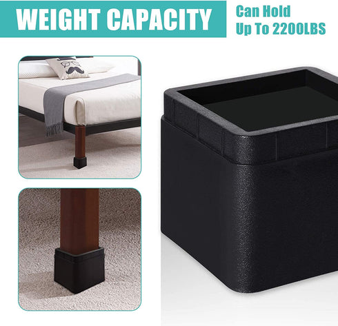 MEETWARM 3 inch Bed Risers Heavy Duty Furniture Risers Stackable Platform Blocks for Dorm Couch Bed Sofa Chair Table (Black), Set of 6