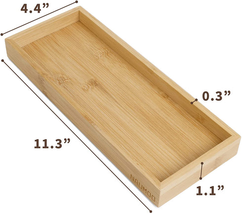 NAUMOO Natural Bamboo Vanity Tray - Slip-Resistant Wooden Bathroom Organizer for Toilet Tank and Counter Top - Spa Home and Kitchen Decor Wood Holder (Small)