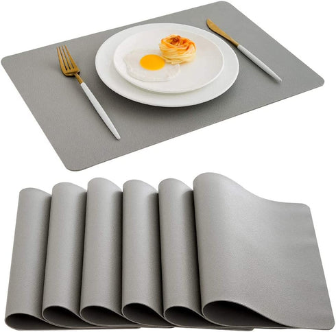 DOLOPL Placemats Grey Placemat Leather Table Mats Set of 6 Heat Resistant Easy to Clean Wipeable Waterproof Washable Modern Outdoor Placemats for Kitchen Dining Patio Table Spring Easter Decor €¦