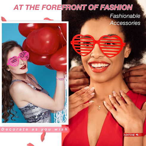 40 Pcs Valentines Day Party Favors 20 Pcs Valentines Heart Shutter Glasses 20 Pcs Valentines Silicone Wristband Rubber Bracelets for Valentine's Day Party Supplies Birthday Party Costume Accessory