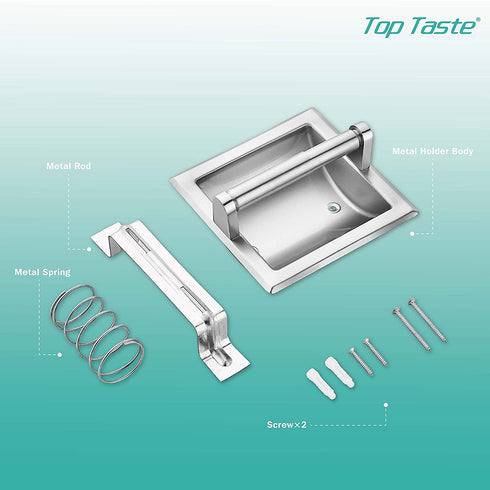 Top Taste Brushed Nickel Recessed Toilet Paper Holder Wall Toilet Paper Holder?Modern Style Recessed Tissue Roll Dispenser for Bathroom- Recessed Toilet Tissue Holder Includes Rear Mounting Brack