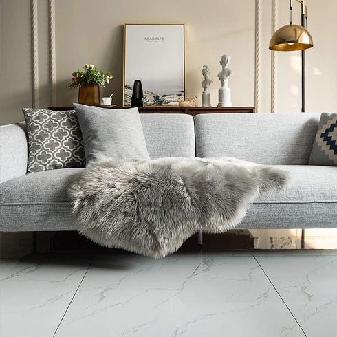 Carvapet Luxury Soft Faux Sheepskin Chair Cover Seat Pad Plush Fur Area Rugs for Bedroom, 2ft x 3ft,Grey