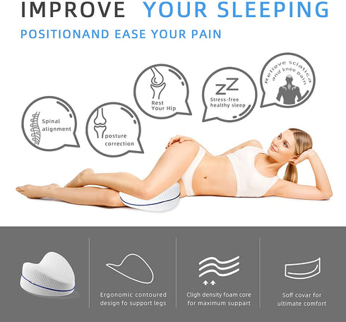 Leg & Knee Foam Support Pillow Side Sleeper Pillow Leg Pillows for Sleeping Soothing Pain Relief for Sciatica, Back, Hips, Knees, Joints & Pregnancy Removable and Washable Cover