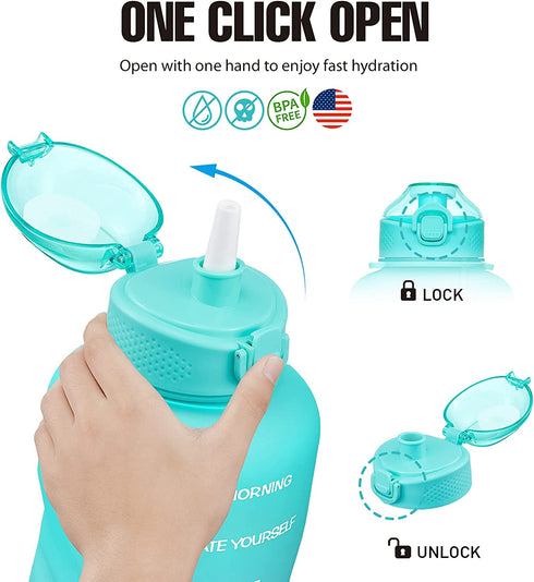 Water Bottles with Times to Drink, 1 Gallon/128oz BPA Free Leak-proof Water Bottle with Time Marker & Straw Perfect for Fitness Gym Camping Outdoor Sports, Water Jug
