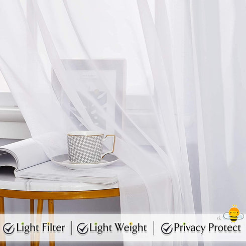RYB HOME White Sheer Curtains for Canopy Bed, Living Room Decor as Ceiling Drapes Window Scarf Table Runner Outdoor Curtains for Wedding Arch Backdrop, Wide 60 in x Long 216 in per Panel, 2 Pieces