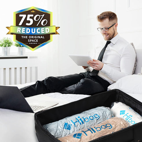 12 Travel Compression Bags, Hibag 12-Pack Roll-Up Space Saver Storage Bags for Travel, Suitcase Size (12-Travel)