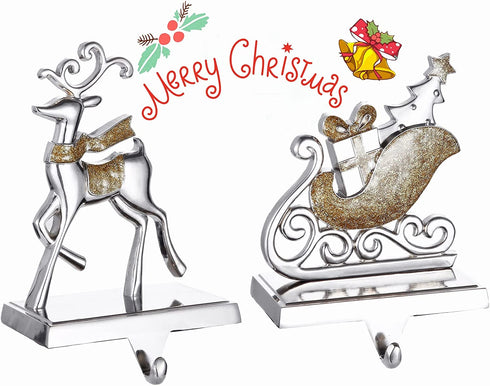 DAJAMAI Christmas Stocking Hangers for Mantel Set of 2, Reindeer Stocking Holders for Fireplace Xmas Mantel Hooks Hanger for Christmas Hanging Stockings Clip for Christmas Decor