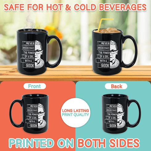 Book Lover Coffee Mug 15Oz Black, Never Underestimate A Girl With A Book Readers