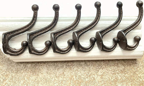 Rustic Brown Cast Iron Hooks,Antique Old Shabby Chic Cast Iron Hooks, Wall Mounted Hooks (Set of 6) Ymaiss Vintage Inspired Coats, Bags, Hats, Towels,Matching Screws Included