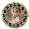 3.75" Gold/Green/Purple w/Gold Beaded Edge Round Shape Photo Frame Ornament 4pc Set