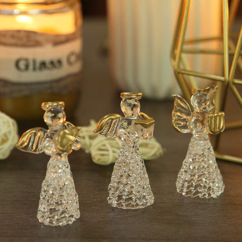 Sea Team Mini Sized Clear Glass Angel Ornaments for Christmas Tree Decorations, 60mm/2.36-inch, Set of 12 (Gold)