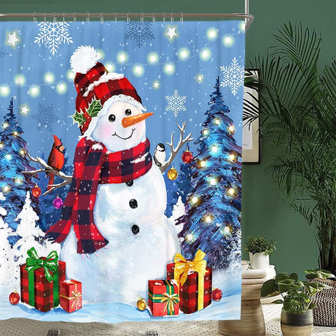 Christmas Shower Curtain, Snowman Christmas Tree Waterproof Bath Curtain for Bathroom, Let it Snow Fabric Shower Curtains with Hooks, Holiday Winter Gifts for Home Decorations, 72x72 Inches