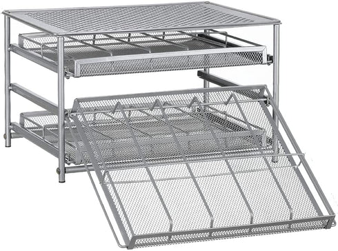 NEX Spice Rack Organizer for Cabinet, 3 Tier Kitchen Seasoning Food Jars Storage Drawer with Labels, Silver