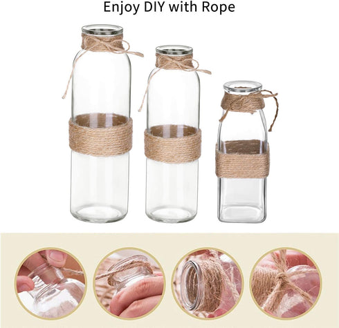 Jelofly Glass Vases Clear Flower Bud Vase in Differing Unique Shapes Creative Rope Design - Set of 6